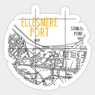 Ellesmere Port Map (Orange & White) Sticker